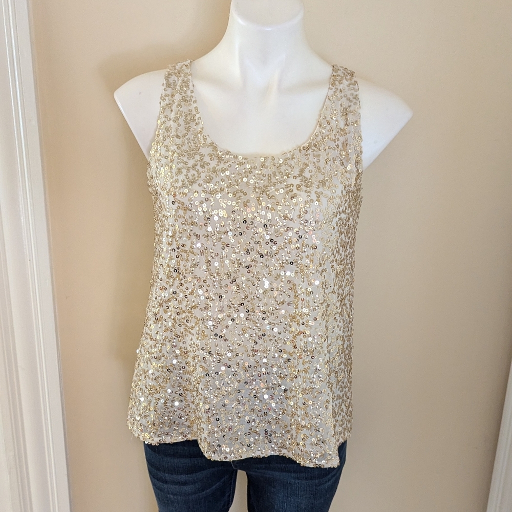 MM Couture by Miss Me cream and gold sequin tank top size S